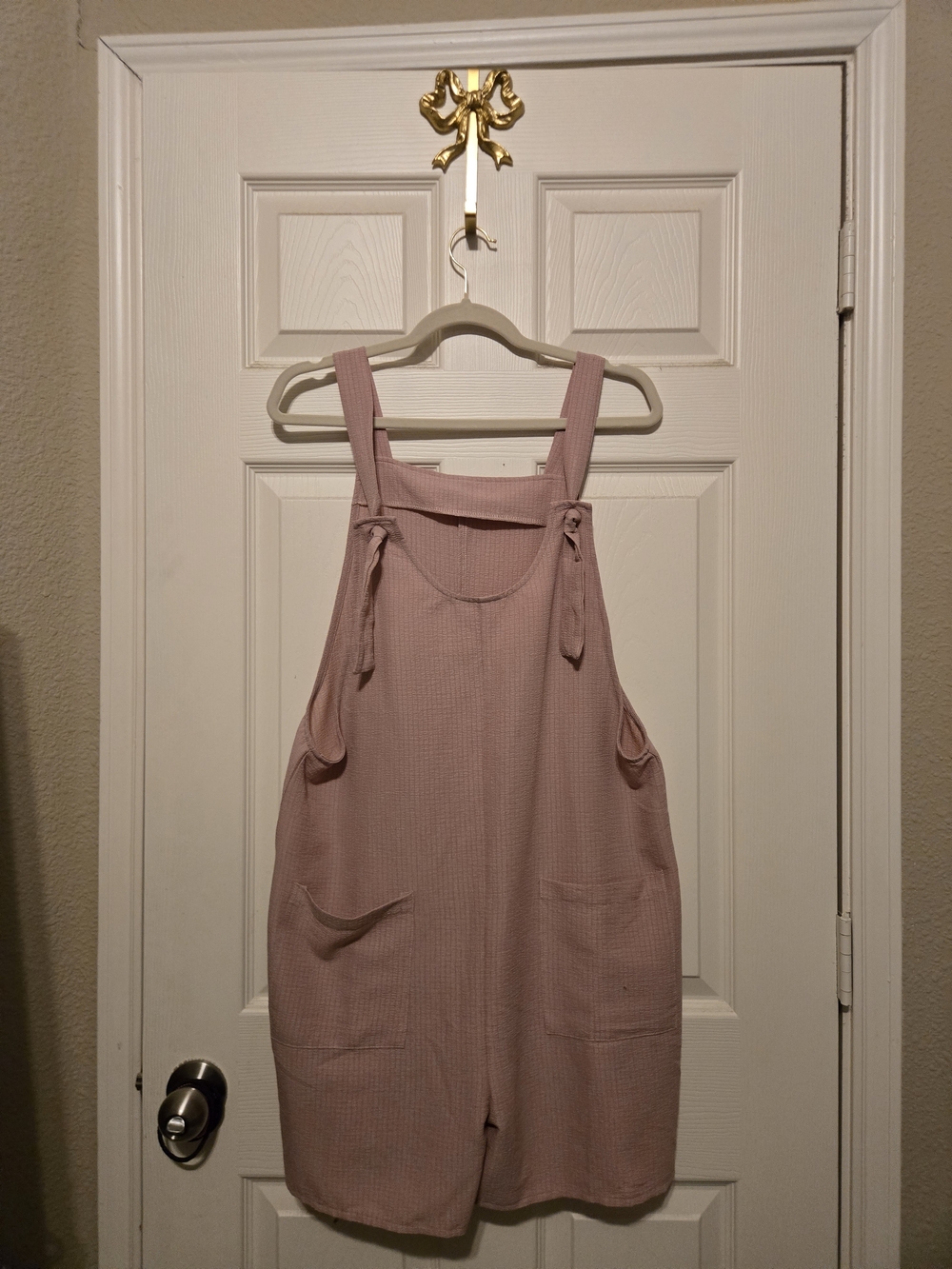 Mauve Pink Waffle Knit Overalls Romper